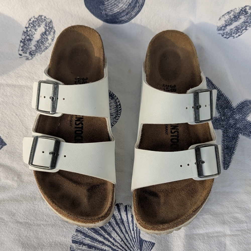 Birkenstock 38 White Arizona Birko-Flor W7 M5